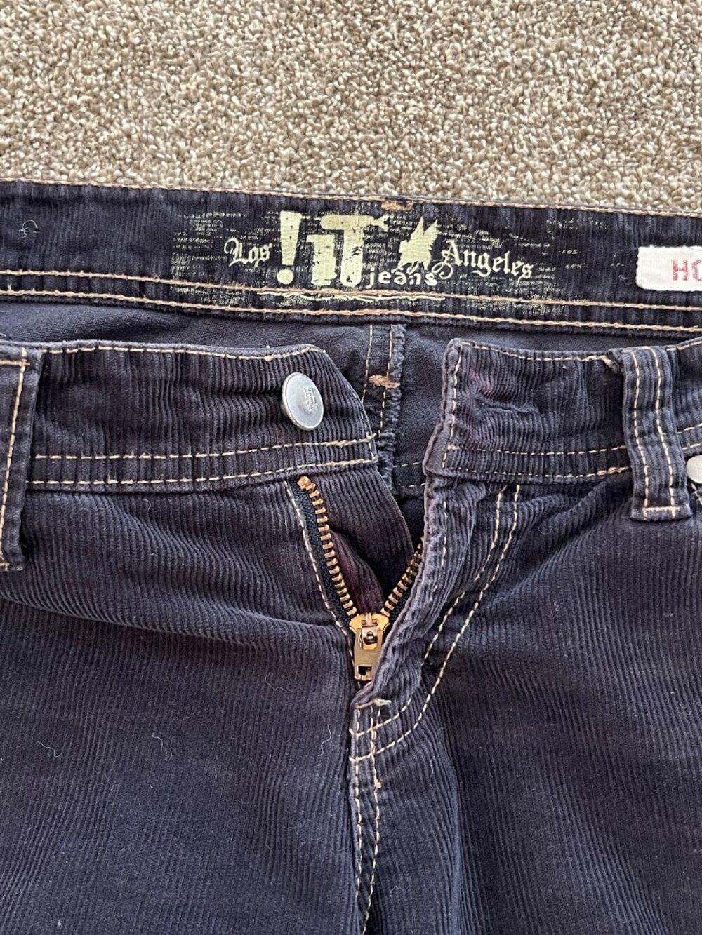 !it "Hottie" Corduroy Pants Womens 26R Deep Navy Blue Flare Low Rise Y2K